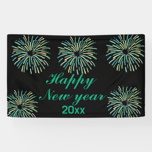 Lona Moderno y elegante año nuevo feliz negro (Horizontal)