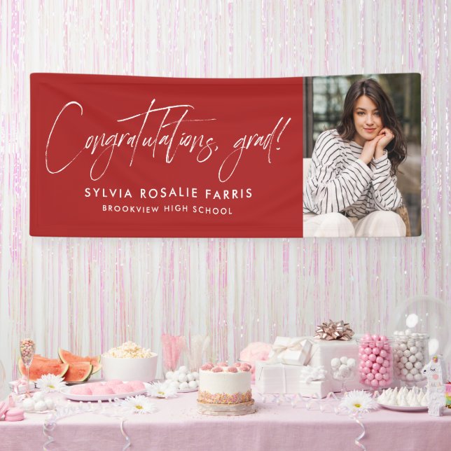 Lona Modernos felicitaciones una graduación roja fotogr (Fiesta)