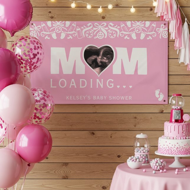 Lona Mom Loading Photo Ultrasound Pink Baby Shower (Mom Loading Photo Ultrasound Pink Baby Shower Banner
)