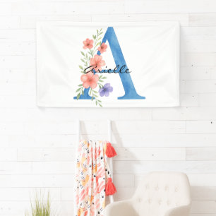 Lona Monograma de letra A floral en acuarela personaliz