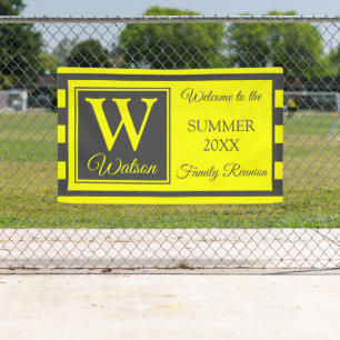 Lona Monograma Gris Amarillo Rayas Reunión familiar de 