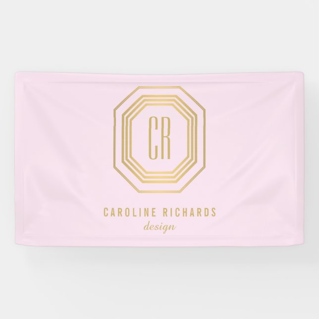 Lona Monograma vintage Art Decó Oro/Rosa (Horizontal)