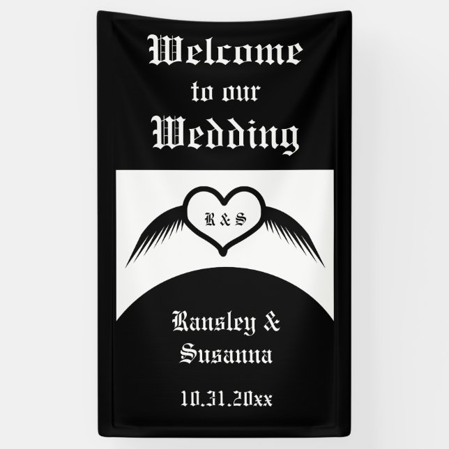 Lona Monogramado Boda gótico Personalizado del corazón  (Vertical)