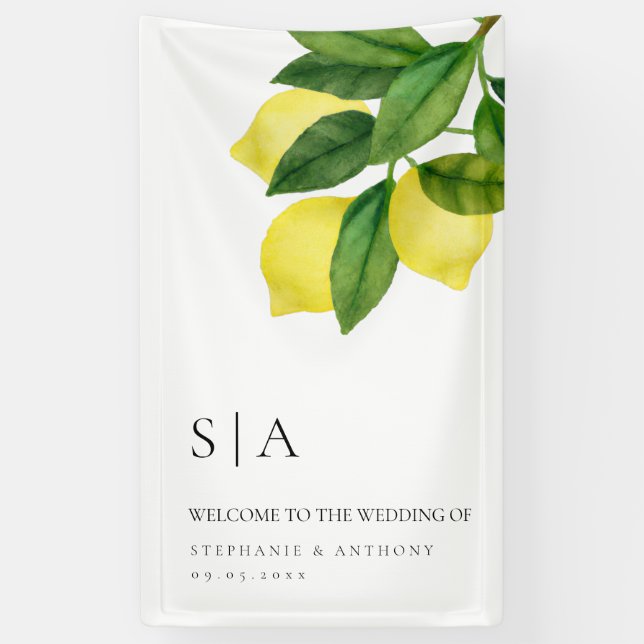 Lona Monograms Lemon Citrus Branch Greenery Wedding  (Vertical)