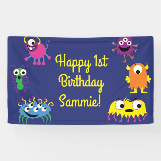Lona Monster Cute Gracioso Tema de la fiesta de cumplea (Horizontal)