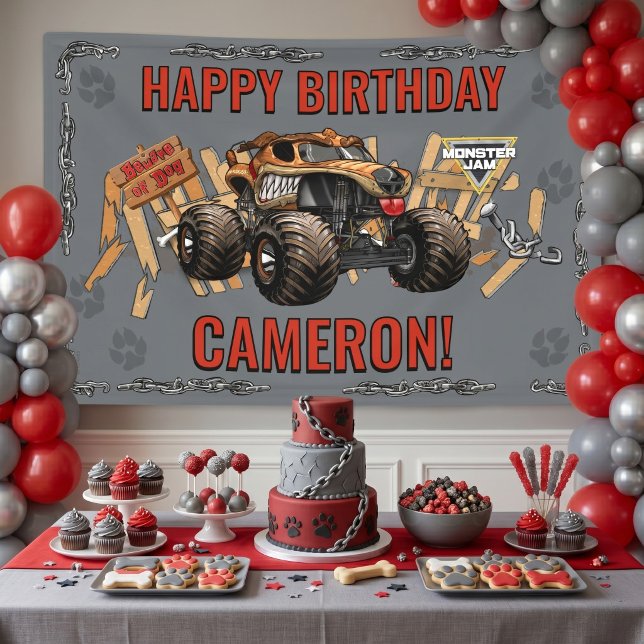 Lona Monster Jam - Cumpleaños de Monster Mutt (Simulated banner on wall)