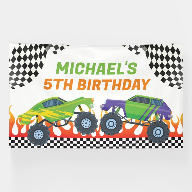 Lona Monster Truck Birthday backdrop banner (Horizontal)