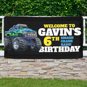 Lona Monster Truck Guay Azul 6 Personalizado de cumplea