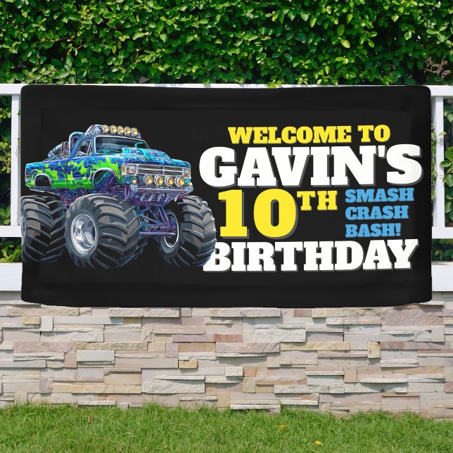 Lona Monster Truck Guay Blue 10 cumpleaños Personalizad (Subido por el creador)