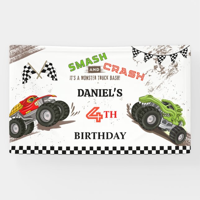 Lona Monster truck smash and crash cute 4th birthday (Horizontal)