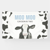 MOO MOO Cumpleaños dos Banner de Impresión de Vaca