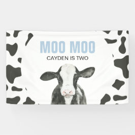 Lona MOO MOO Cumpleaños dos Banner de Impresión de Vaca