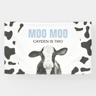 Lona MOO MOO Cumpleaños dos Banner de Impresión de Vaca