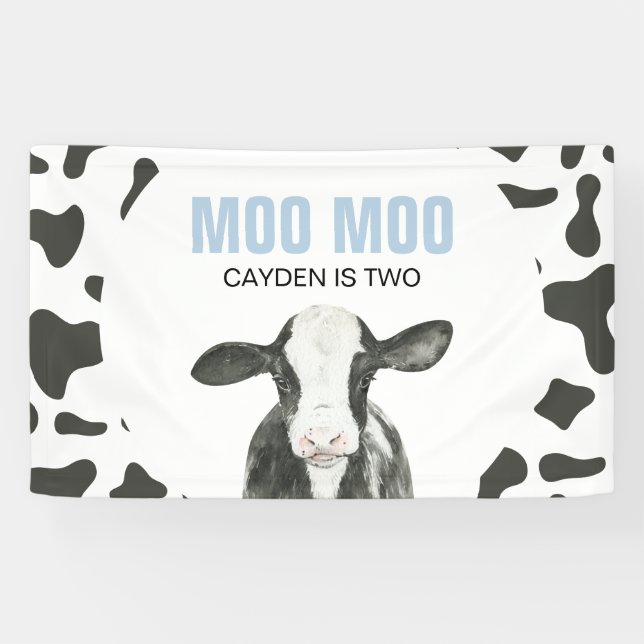 Lona MOO MOO I'm two Cow Print Birthday Banner (Horizontal)
