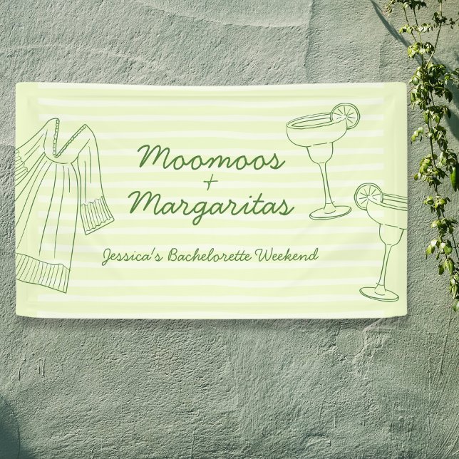 Lona Moo Moos y Margaritas Green Bienvenida a la Desped (Moo Moos & Margaritas Green Bachelorette Welcome Banner)