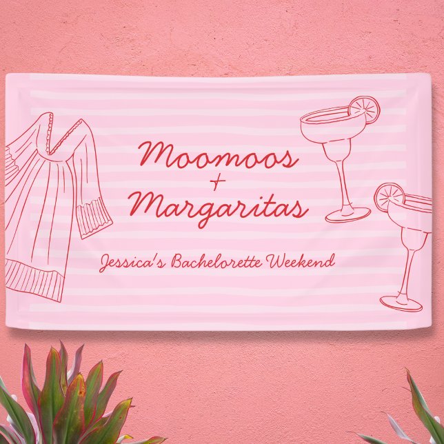 Lona Moomoos & Margaritas Bachelorette rosa y roja (Moomoos & Margaritas Pink & Red Bachelorette Banner)