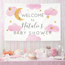 Lona Moon & Stars nubes rosas, pancarta de ducha d