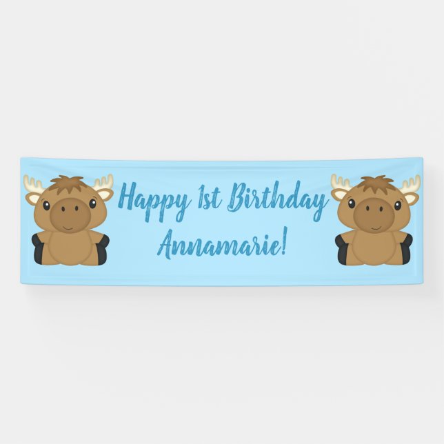 Lona Moose Birday Party Blue (Horizontal)