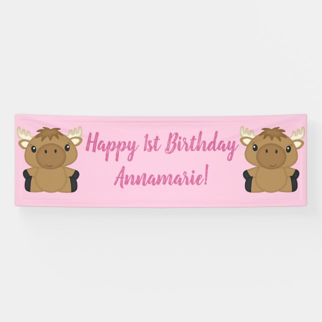 Lona Moose Birday Party Pink (Horizontal)