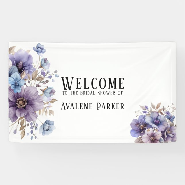 Lona Morado y azul acuarela Floral Brillante (Horizontal)