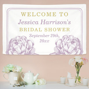 Lona Morado y dorado Bonito Peony Floral Bridal Shower