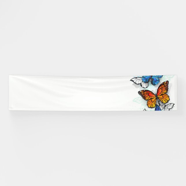 Lona Morfo y monarca de las mariposas voladoras (Horizontal)