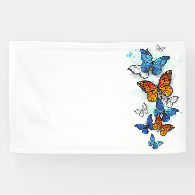 Lona Morfo y monarca de las mariposas voladoras (Horizontal)