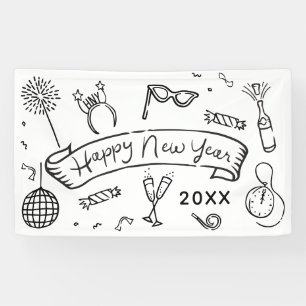 Lona Motivos divertidos, ilustrados a mano Feliz Año Nu