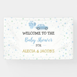 Lona Motor Blue Car Balloons Boy Baby Shower Fondo