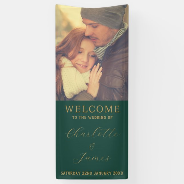 Lona Mr. and Mrs. Couple Photo Boda Welcome Green (Vertical)