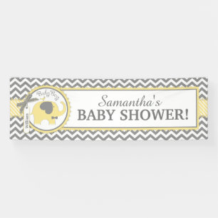 Lona Muchacho amarillo Chevron Baby Shower del elefante