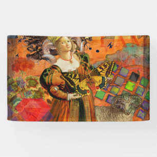 Lona Mujer de Aries Naranja: Collage de Arte Antiguo de