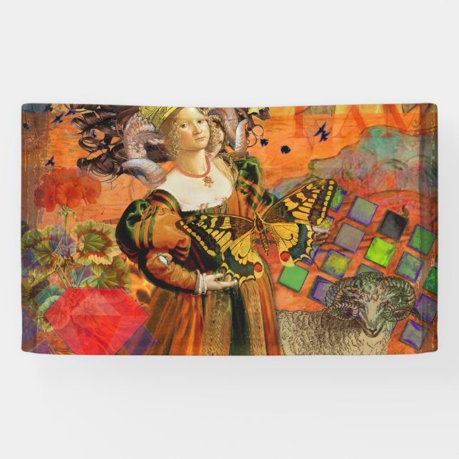 Lona Mujer de Aries Naranja: Collage de Arte Antiguo de (Horizontal)