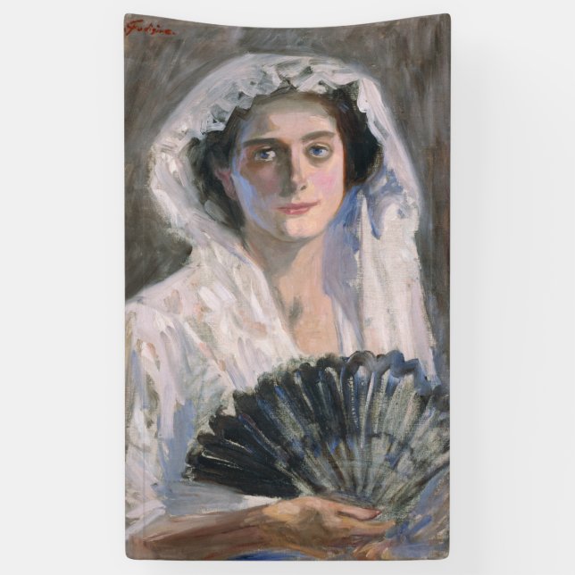 Lona Mujer elegante con ventilador negro (Fujishima Tak (Vertical)