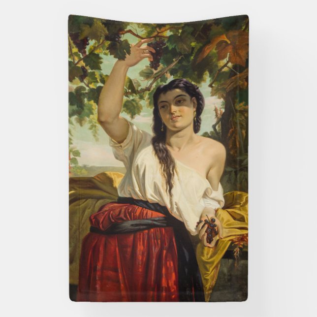 Lona Mujer italiana recogiendo uvas (cosecha de verano) (Vertical)