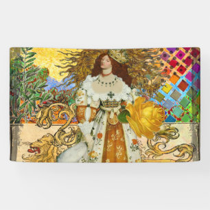 Lona Mujer Vintage Sol Dorado: Arte de Collage de Zodia