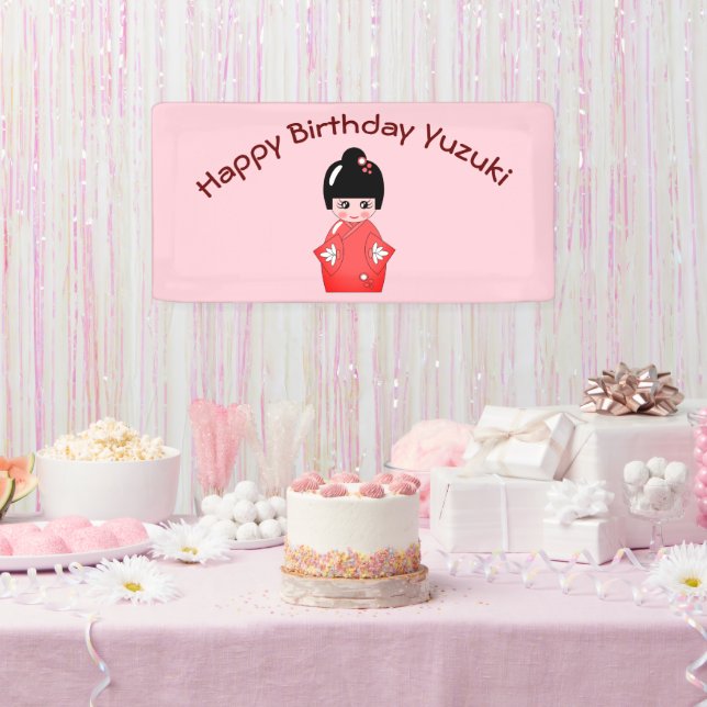Lona Muñeca Kokeshi - cumpleaños personalizado (Fiesta)