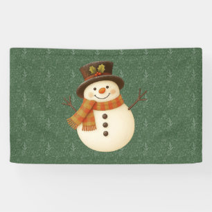 Lona Muñeco de nieve rústico verde vintage adorable