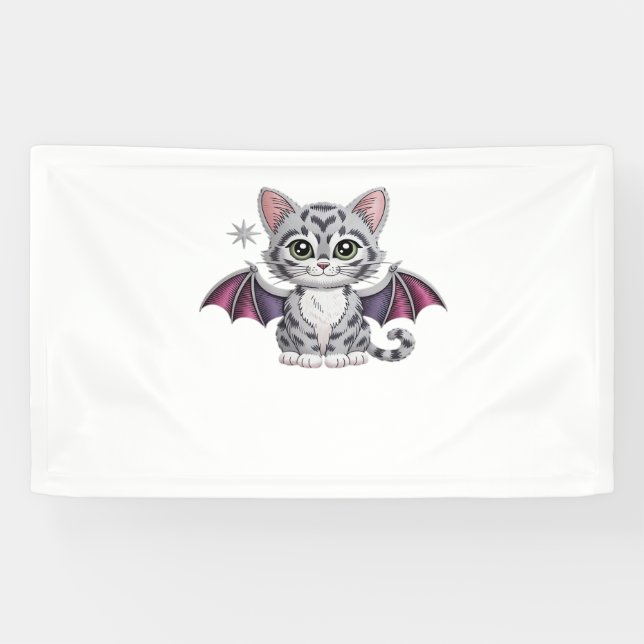 Lona murciélago de gato bordado camiseta clásica (Horizontal)
