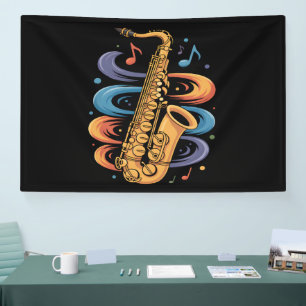 Lona Música de Saxofón Colorida Flujo Jazz Instrumento