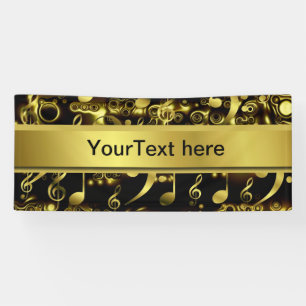 Lona música, nota, partitura, oro, banner, plantilla,