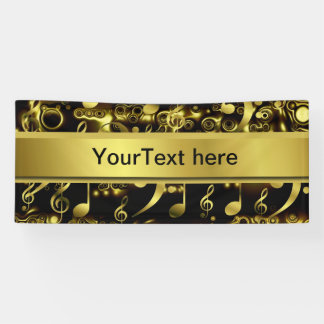 Lona música, nota, partitura, oro, banner, plantilla,