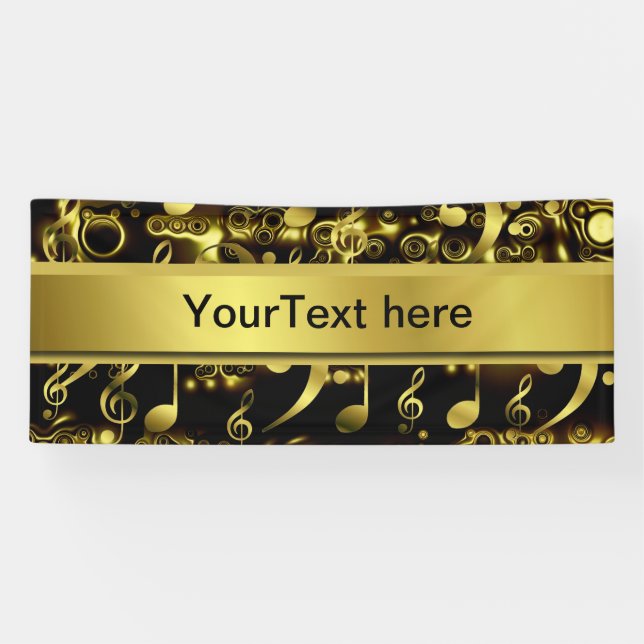 Lona música, nota, partitura, oro, banner, plantilla, (Horizontal)