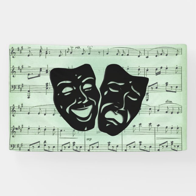 Lona Música verde y máscaras griegas de teatro (Horizontal)