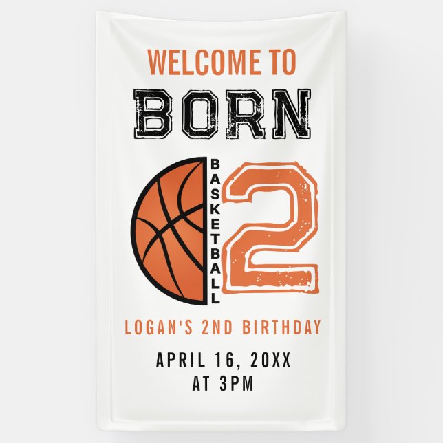 Lona Nacido 2 Ball Baloncesto Fiesta de cumpleaños 2 (Vertical)