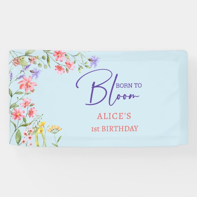 Lona Nacido para florecer flores silvestres niños cumpl (Horizontal)