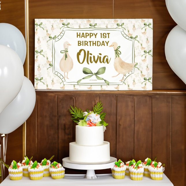 Lona Nacimiento de ganso rima feliz fiesta de cumpleaño (Goose nursery rhymes happy birthday party banner personalized silly goose party decor)