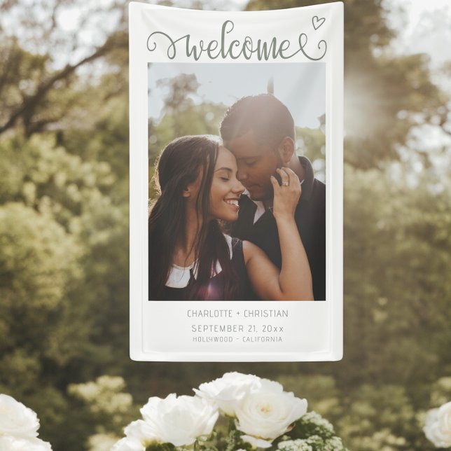 Lona Nada Fancy Ama A La Bienvenida Boda (Nothing Fancy Just Love Welcome Wedding Banner from Ricaso. Add your own photograph and text)