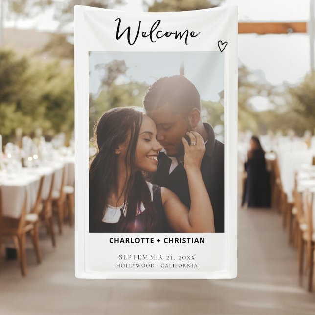 Lona Nada Fancy Ama A La Bienvenida Boda (Nothing Fancy Just Love Welcome Wedding Banner from Ricaso. Personalized with own photo and text)