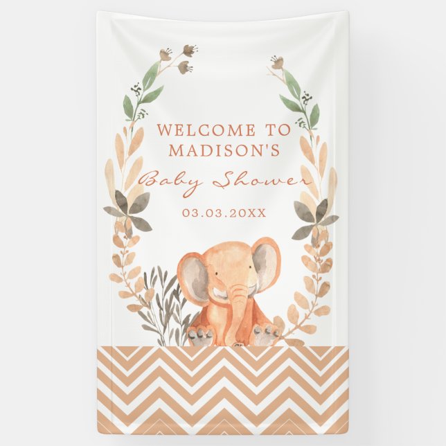 Lona Naranja Baby Elephant Baby Shower (Vertical)